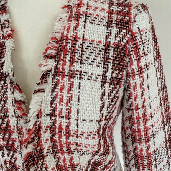 Halogen Open Front Plaid Letta Tweed Jacket/Blazer Ivory Coral SZ XL - Picture 5 of 10